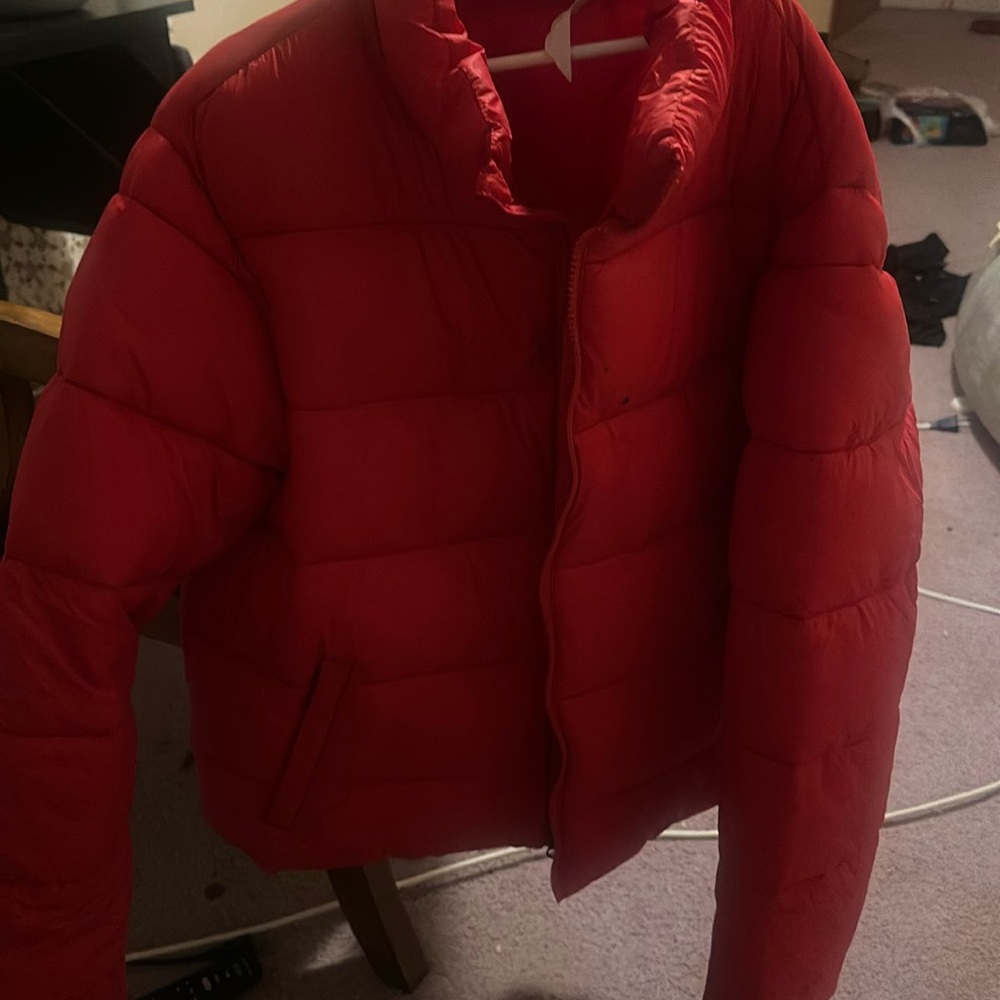 red winter jacket